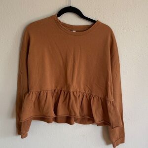 Wishlist Ruffle-Hem Sweatshirt in Burnt Orange